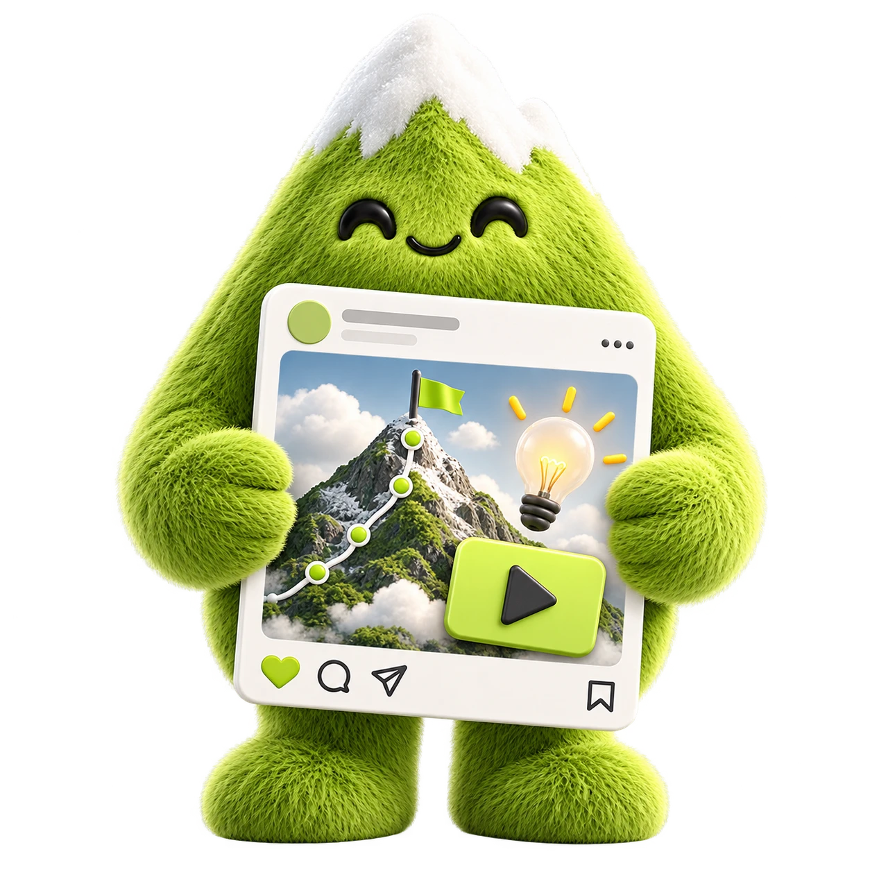 Mascota Sherpa con una publicación de redes